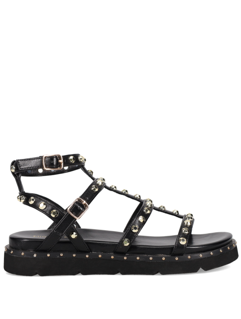 MIGATO Black flat sandal with gold studs