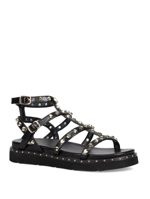 MIGATO Black flat sandal with gold studs