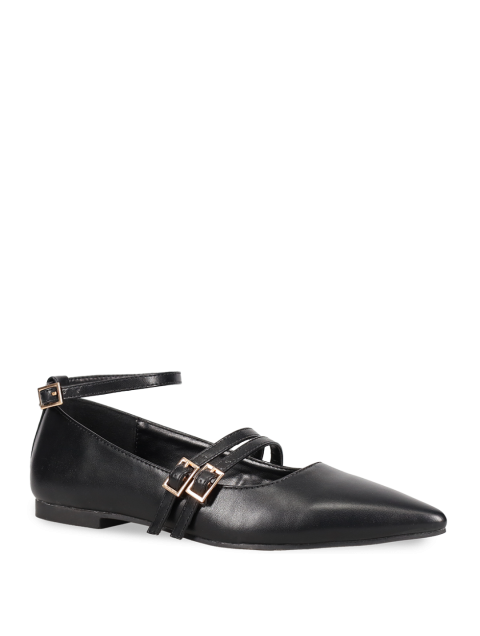 MIGATO Black matte women's ballerinas with straps