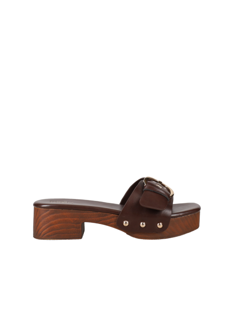 MIGATO Καφέ Clogs με Χρυσή Αγκράφα