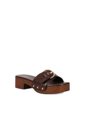 MIGATO Καφέ Clogs με Χρυσή Αγκράφα