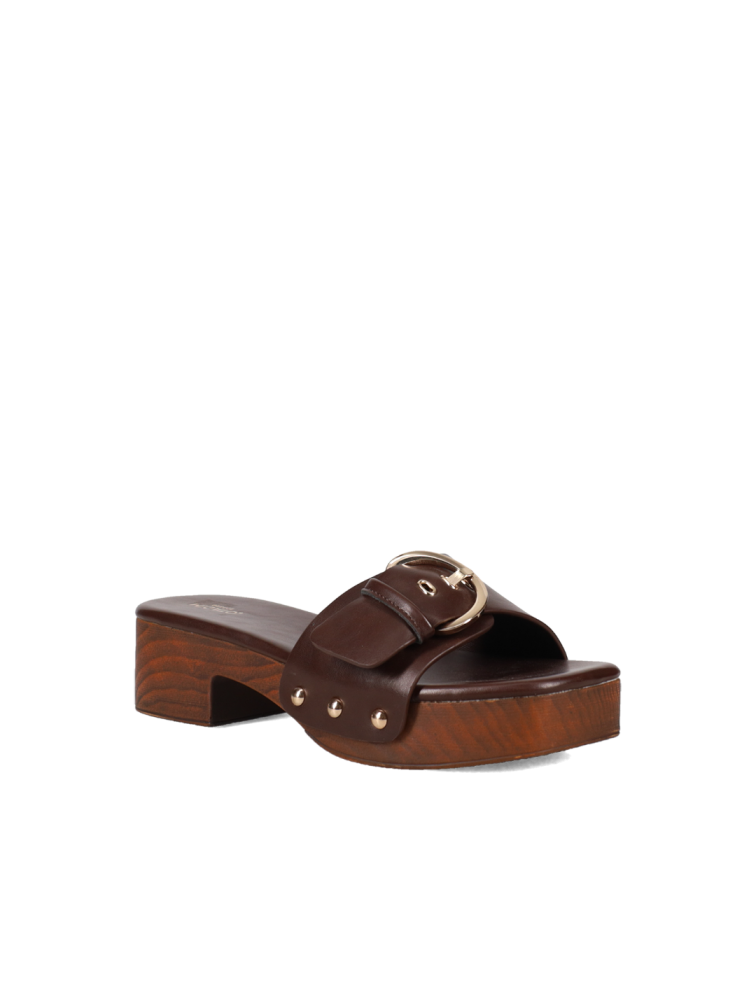 MIGATO Καφέ Clogs με Χρυσή Αγκράφα