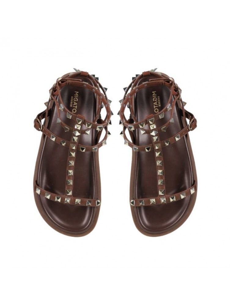 MIGATO Brown Footbed Sandal with Studs