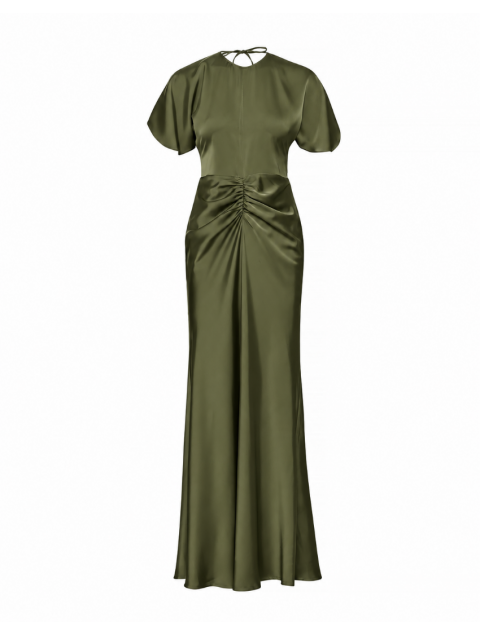 MIX AND MATCH Jessica Dress Khaki Χακί Σατέν Φόρεμα