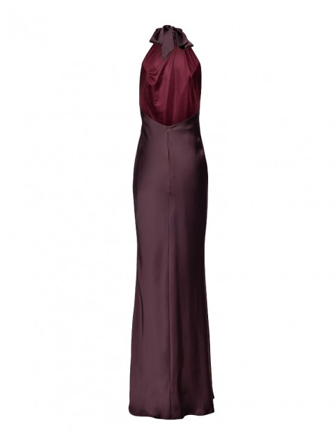 MIX AND MATCH Kyma Dress Purplish Brown Μωβ Μάξι Σατέν Φόρεμα