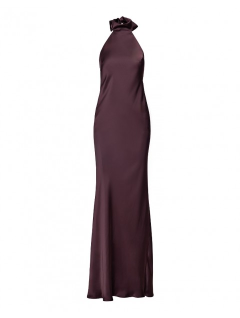 MIX AND MATCH Kyma Dress Purplish Brown Μωβ Μάξι Σατέν Φόρεμα