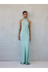 MIX AND MATCH Kyma Dress Soft Mint Μιντ Μάξι Σατέν Φόρεμα