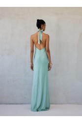 MIX AND MATCH Kyma Dress Soft Mint Μιντ Μάξι Σατέν Φόρεμα
