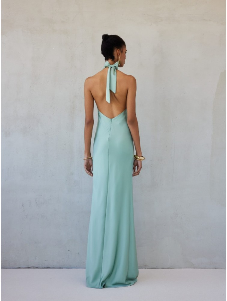 MIX AND MATCH Kyma Dress Soft Mint Μιντ Μάξι Σατέν Φόρεμα