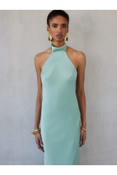 MIX AND MATCH Kyma Dress Soft Mint Μιντ Μάξι Σατέν Φόρεμα
