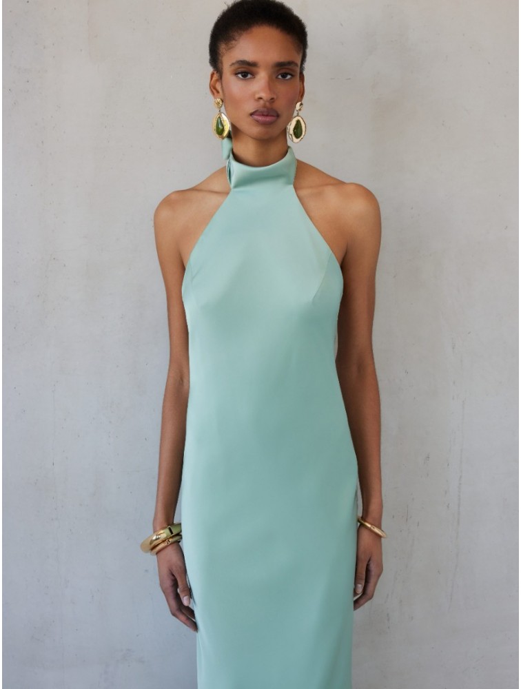 MIX AND MATCH Kyma Dress Soft Mint Μιντ Μάξι Σατέν Φόρεμα