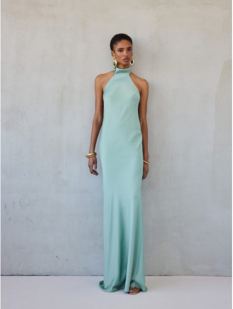 MIX AND MATCH Kyma Dress Soft Mint Μιντ Μάξι Σατέν Φόρεμα