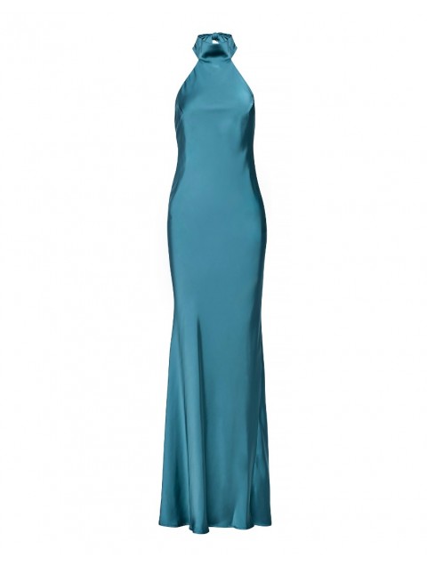 MIX AND MATCH Kyma Dress Turqoise Τυρκουάζ Μάξι Σατέν Φόρεμα