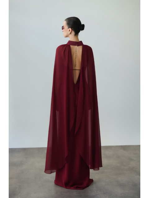 MIX AND MATCH Luisa Dress Cherry Red Κερασί Σατέν Μάξι Φόρεμα
