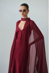 MIX AND MATCH Luisa Dress Cherry Red Κερασί Σατέν Μάξι Φόρεμα