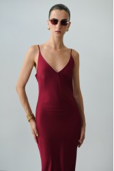 MIX AND MATCH Luisa Dress Cherry Red Κερασί Σατέν Μάξι Φόρεμα