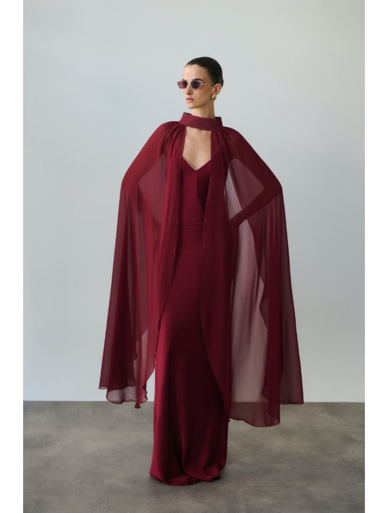 MIX AND MATCH Luisa Dress Cherry Red Κερασί Σατέν Μάξι Φόρεμα