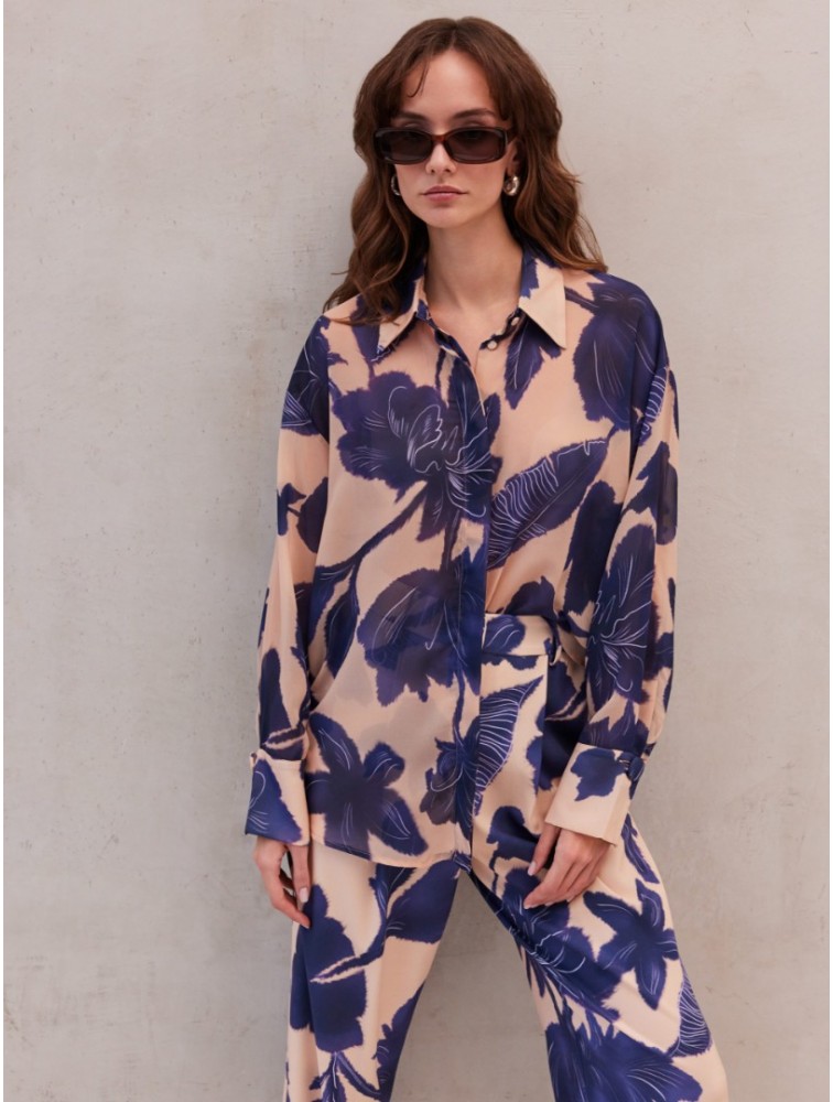 MIX AND MATCH Lydia Shirt Indigo Blossom Blue Floral Shirt