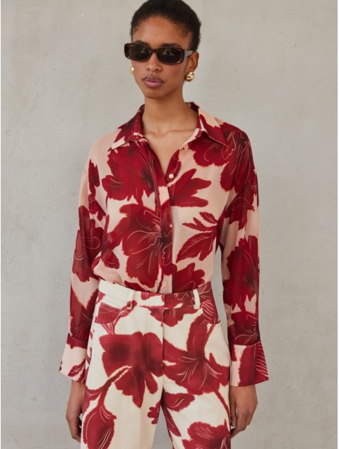 MIX AND MATCH Lydia Shirt Ruby Blossom Κόκκινο Φλοράλ Πουκάμισο