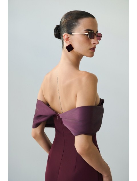 MIX AND MATCH Madeleine Dress Burgundy Μπορντώ Μίντι Φόρεμα
