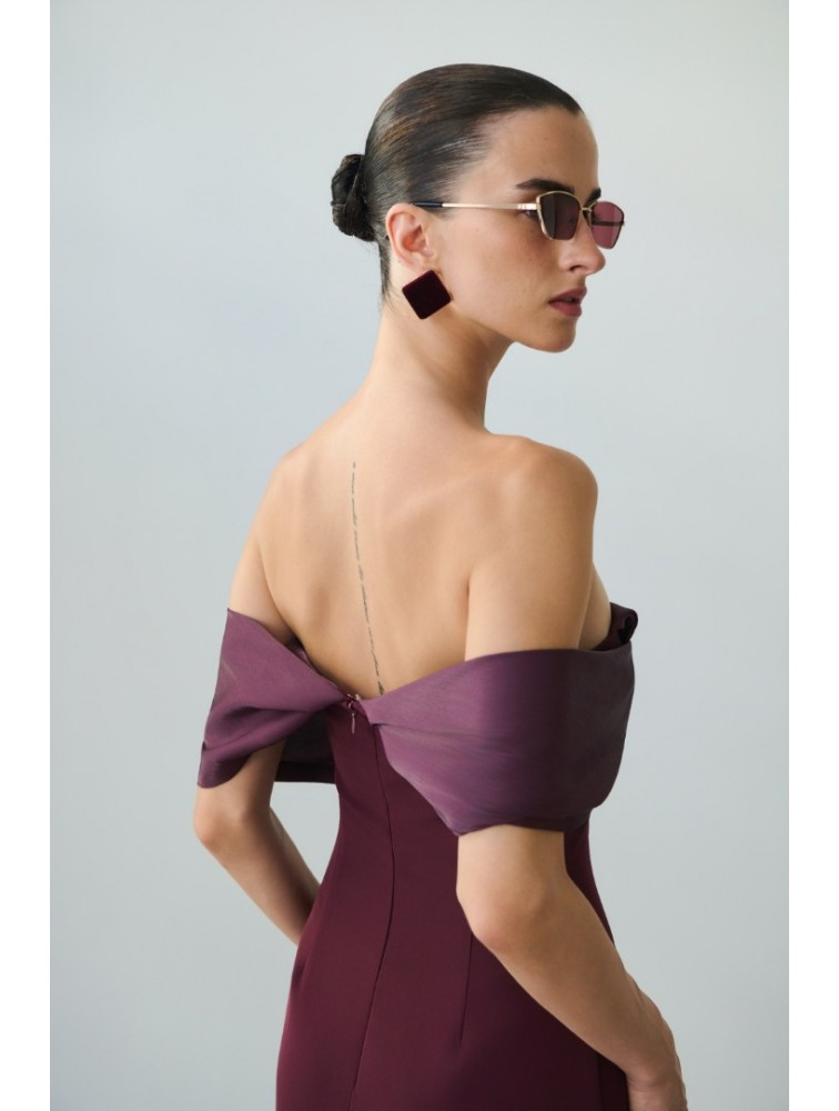 MIX AND MATCH Madeleine Dress Burgundy Μπορντώ Μίντι Φόρεμα