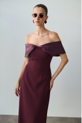 MIX AND MATCH Madeleine Dress Burgundy Μπορντώ Μίντι Φόρεμα