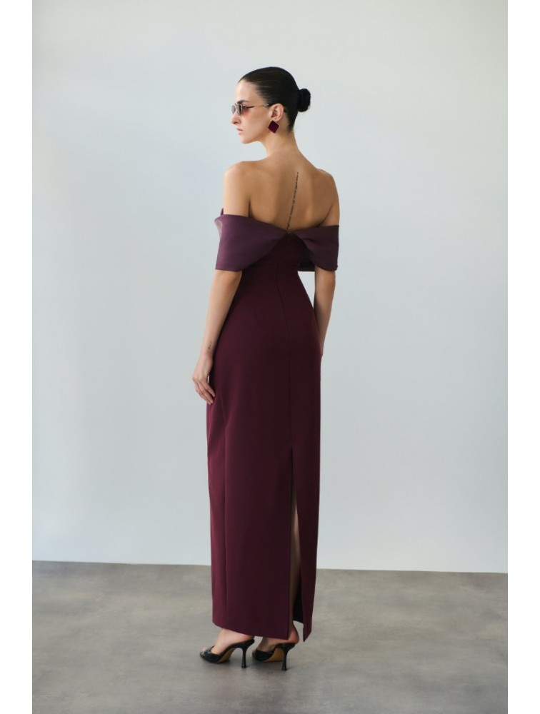 MIX AND MATCH Madeleine Dress Burgundy Μπορντώ Μίντι Φόρεμα
