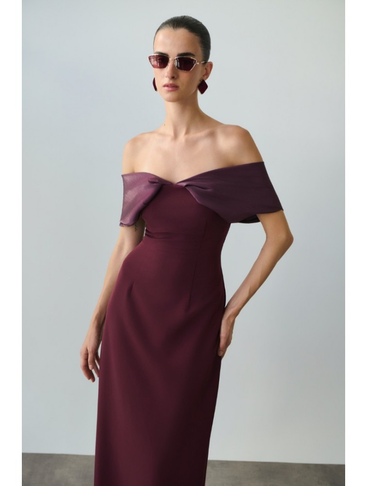 MIX AND MATCH Madeleine Dress Burgundy Μπορντώ Μίντι Φόρεμα
