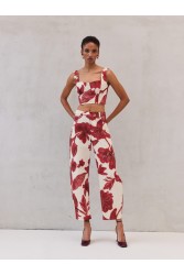 MIX AND MATCH Marlene Barrel Jeans Ruby Blossom Κόκκινο Φλοράλ Τζιν