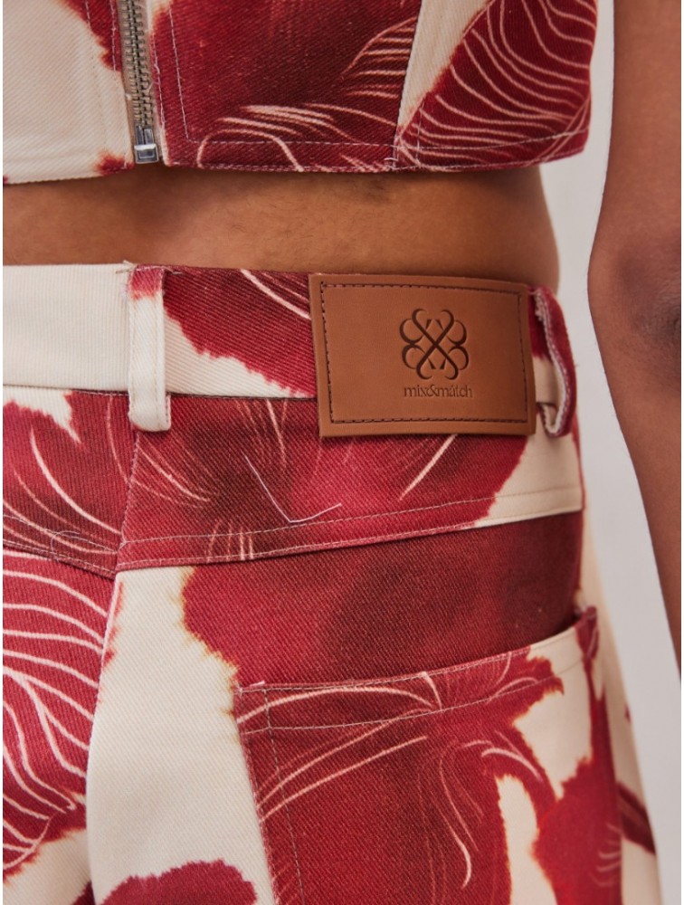 MIX AND MATCH Marlene Barrel Jeans Ruby Blossom Κόκκινο Φλοράλ Τζιν
