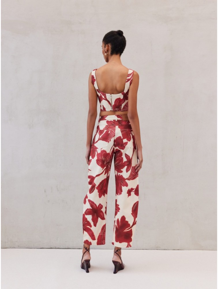 MIX AND MATCH Marlene Barrel Jeans Ruby Blossom Κόκκινο Φλοράλ Τζιν