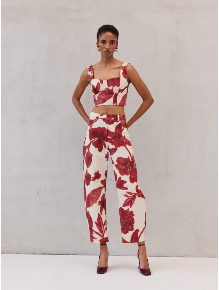 MIX AND MATCH Marlene Barrel Jeans Ruby Blossom Κόκκινο Φλοράλ Τζιν
