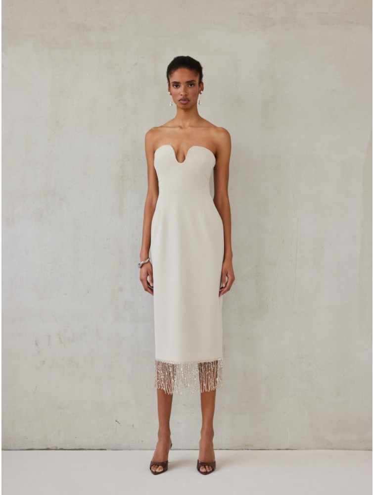 MIX AND MATCH Valentina Dress Greige Γκρεζ Μίντι Φόρεμα
