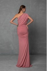 MYA COLLECTION Amarise' Dress Ροζ Μάξι Φόρεμα με Ένα Ώμο
