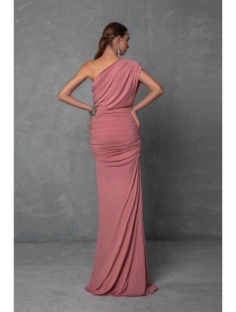 MYA COLLECTION Amarise' Dress Ροζ Μάξι Φόρεμα με Ένα Ώμο