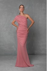 MYA COLLECTION Amarise' Dress Ροζ Μάξι Φόρεμα με Ένα Ώμο