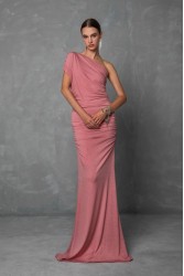 MYA COLLECTION Amarise' Dress Ροζ Μάξι Φόρεμα με Ένα Ώμο