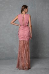 MYA COLLECTION Aviana Dress Ροζ Φόρεμα με Δαντέλα