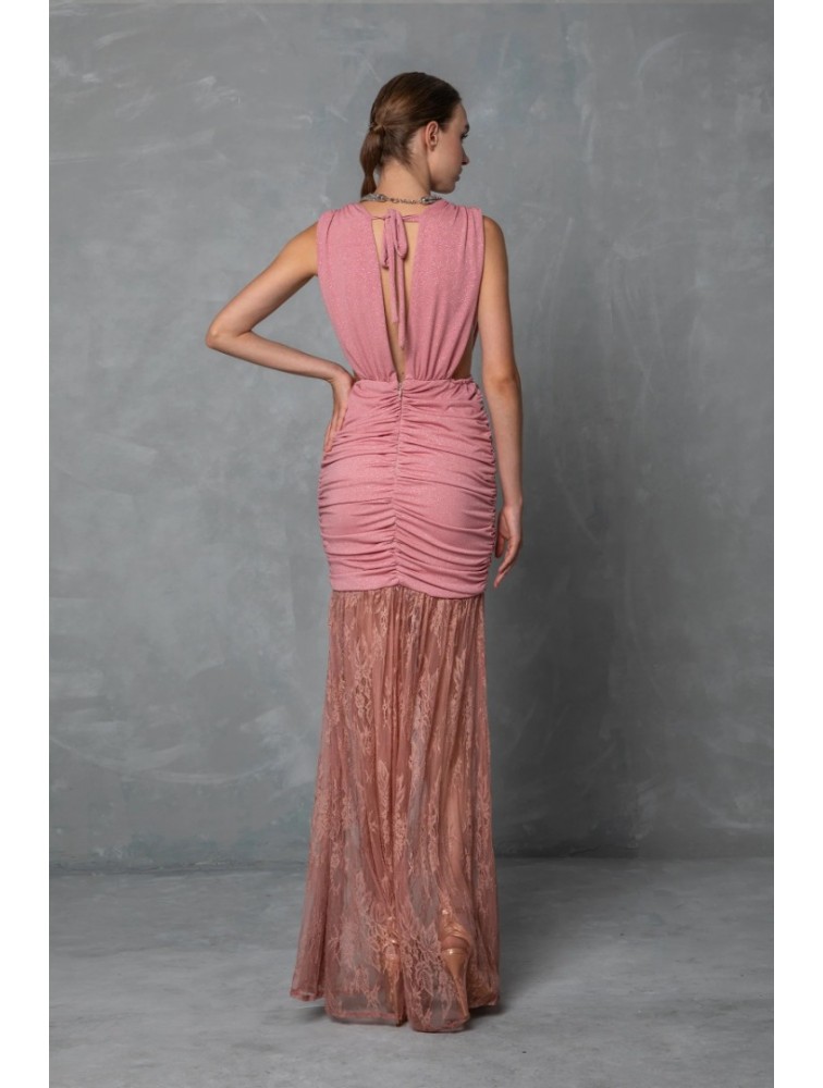 MYA COLLECTION Aviana Dress Ροζ Φόρεμα με Δαντέλα