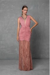 MYA COLLECTION Aviana Dress Ροζ Φόρεμα με Δαντέλα