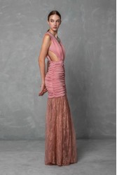 MYA COLLECTION Aviana Dress Ροζ Φόρεμα με Δαντέλα