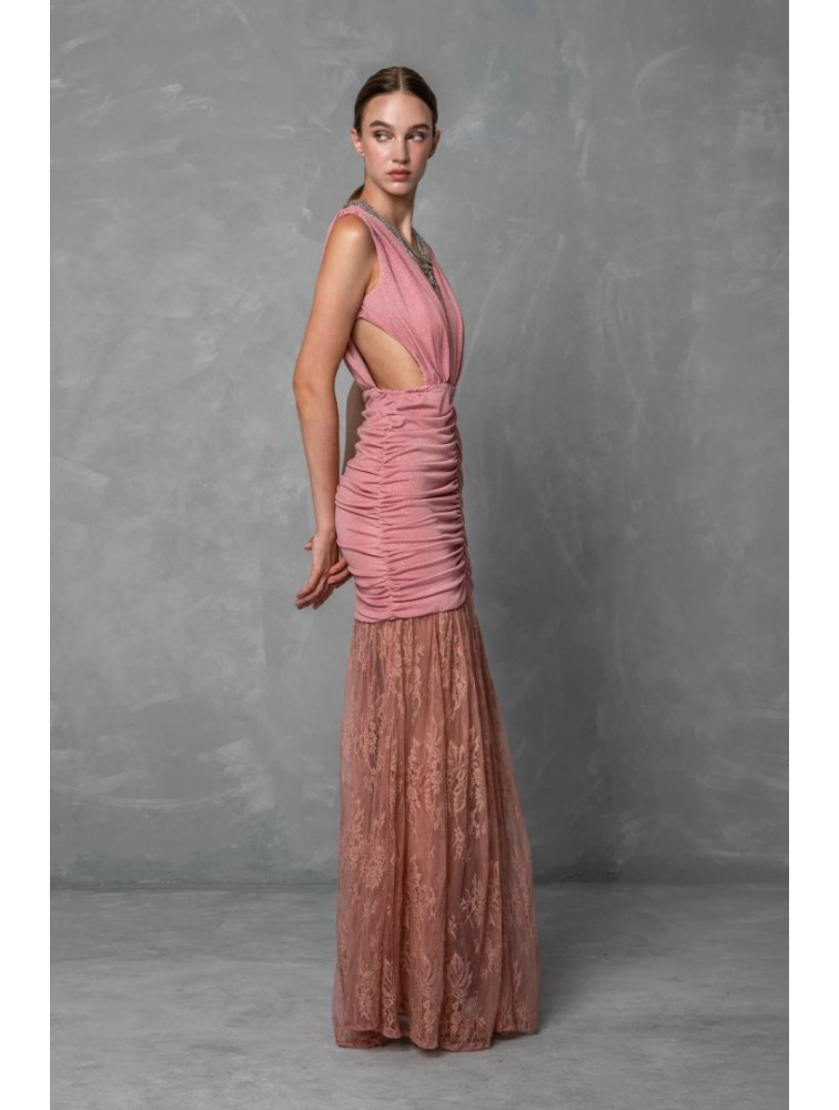 MYA COLLECTION Aviana Dress Ροζ Φόρεμα με Δαντέλα