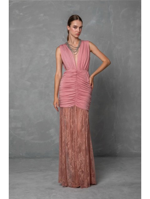 MYA COLLECTION Aviana Dress Ροζ Φόρεμα με Δαντέλα