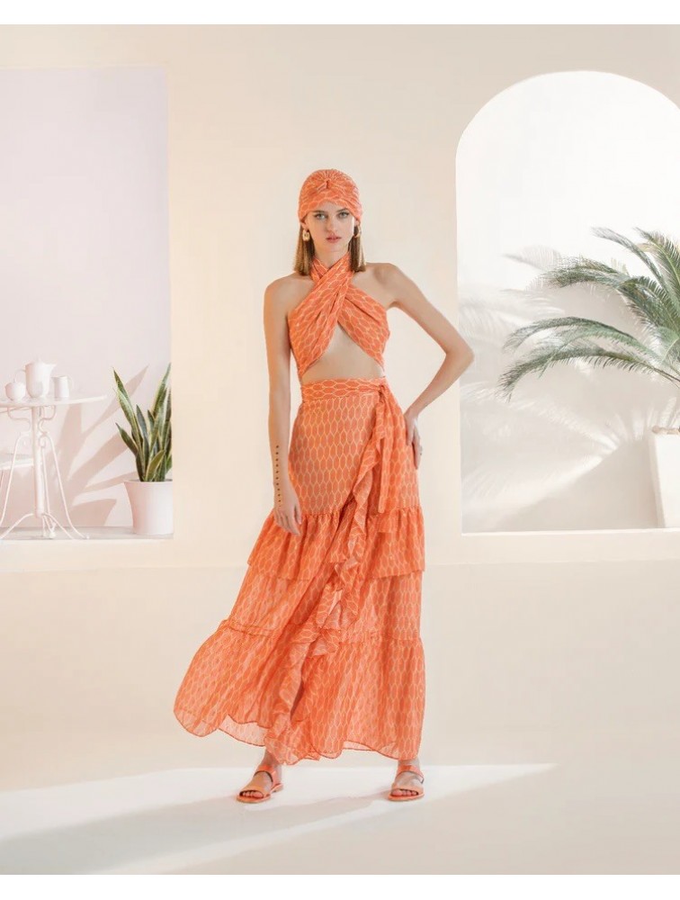 MYA COLLECTION Chouko Skirt Orange Πορτοκαλί Φούστα