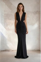 MYA COLLECTION Delya Dress Μαύρο Μάξι Φόρεμα