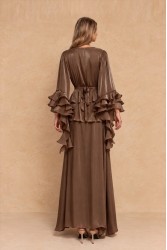 MYA COLLECTION Indra Brown Καφέ Μάξι Φόρεμα
