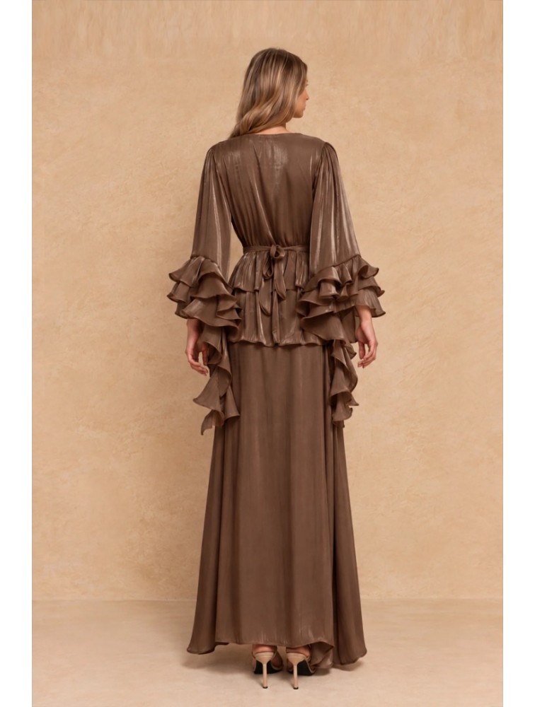 MYA COLLECTION Indra Brown Καφέ Μάξι Φόρεμα