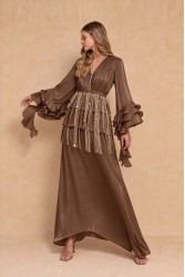 MYA COLLECTION Indra Brown Καφέ Μάξι Φόρεμα