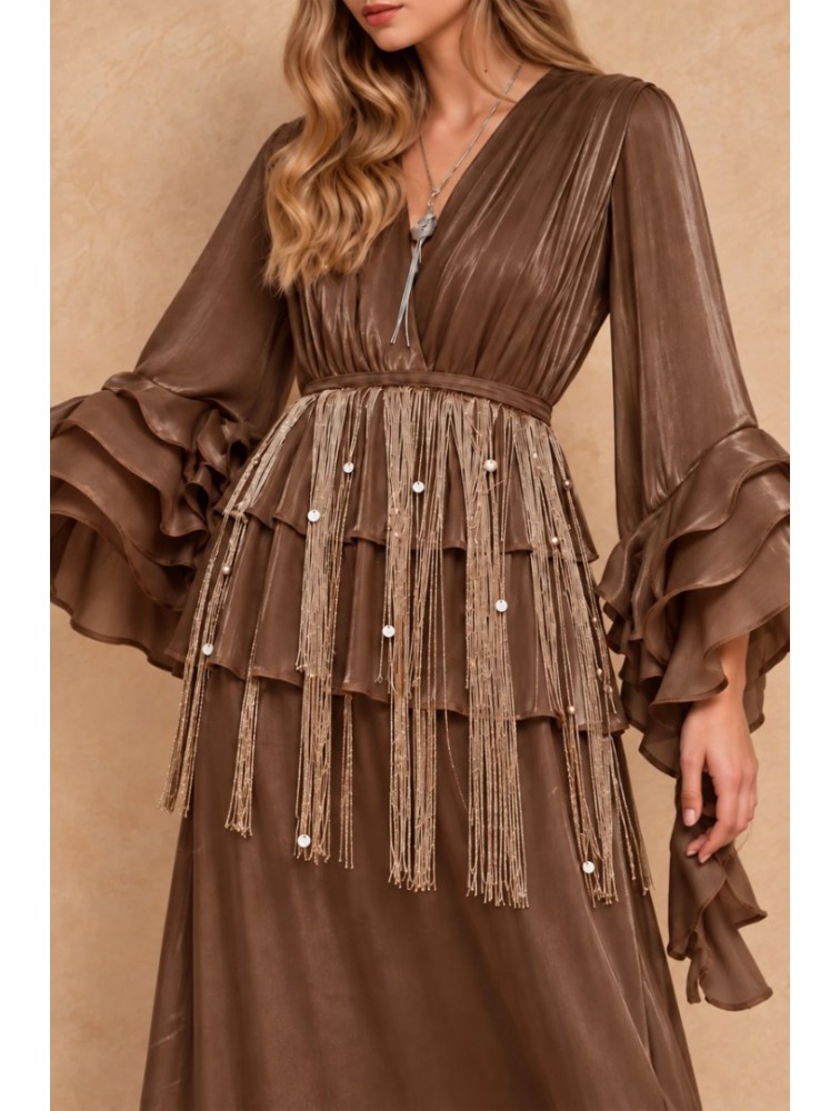 MYA COLLECTION Indra Brown Καφέ Μάξι Φόρεμα