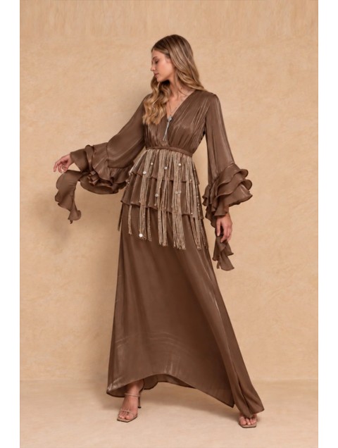 MYA COLLECTION Indra Brown Καφέ Μάξι Φόρεμα